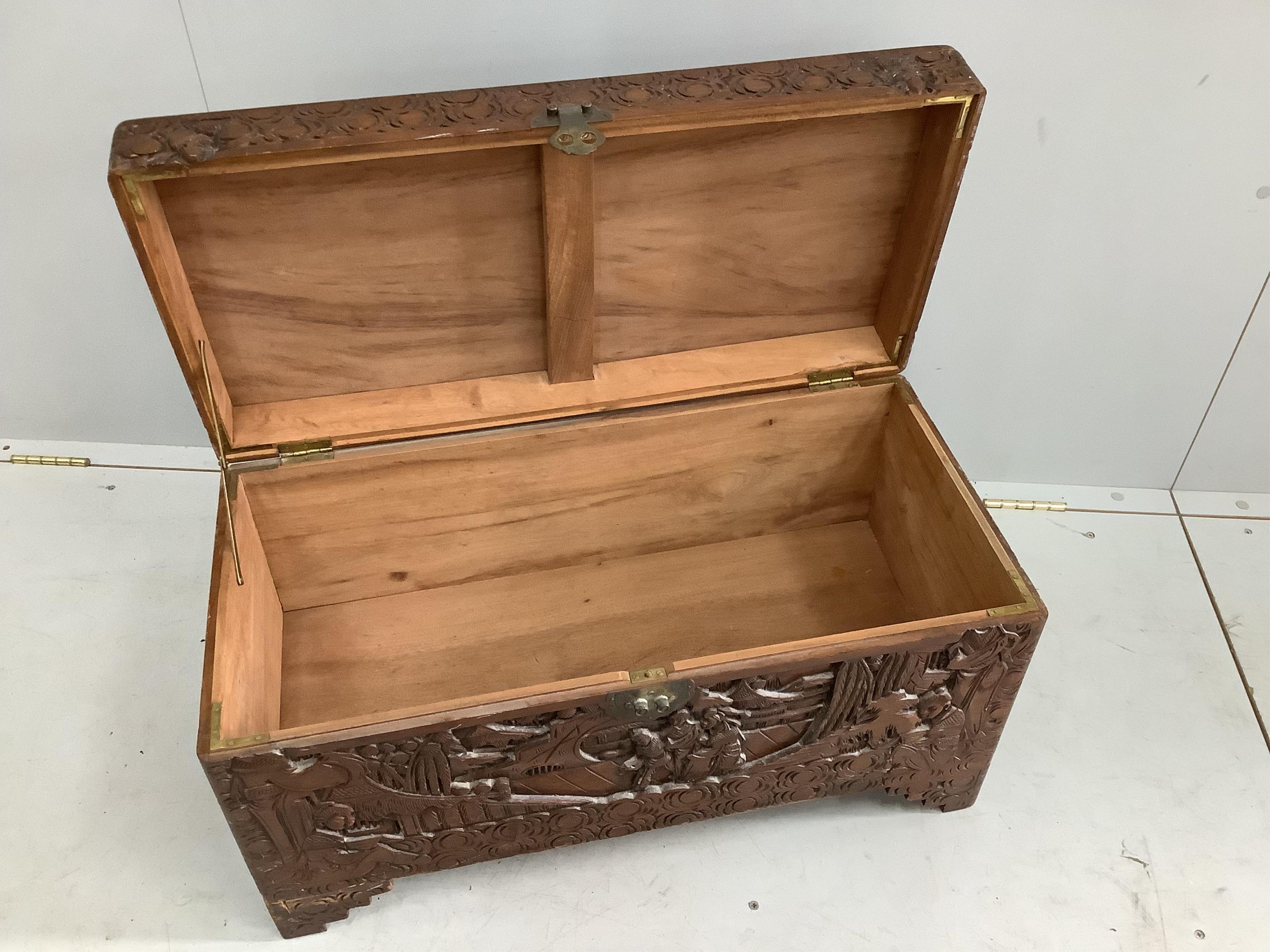 A small Chinese camphorwood trunk, width 73cm, depth 35cm, height 40cm. Condition - fair